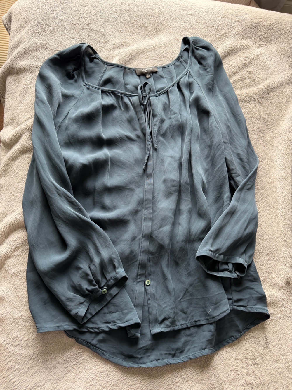 Babaton Women's Slate Blue Tie-Neck Button Front Blouse